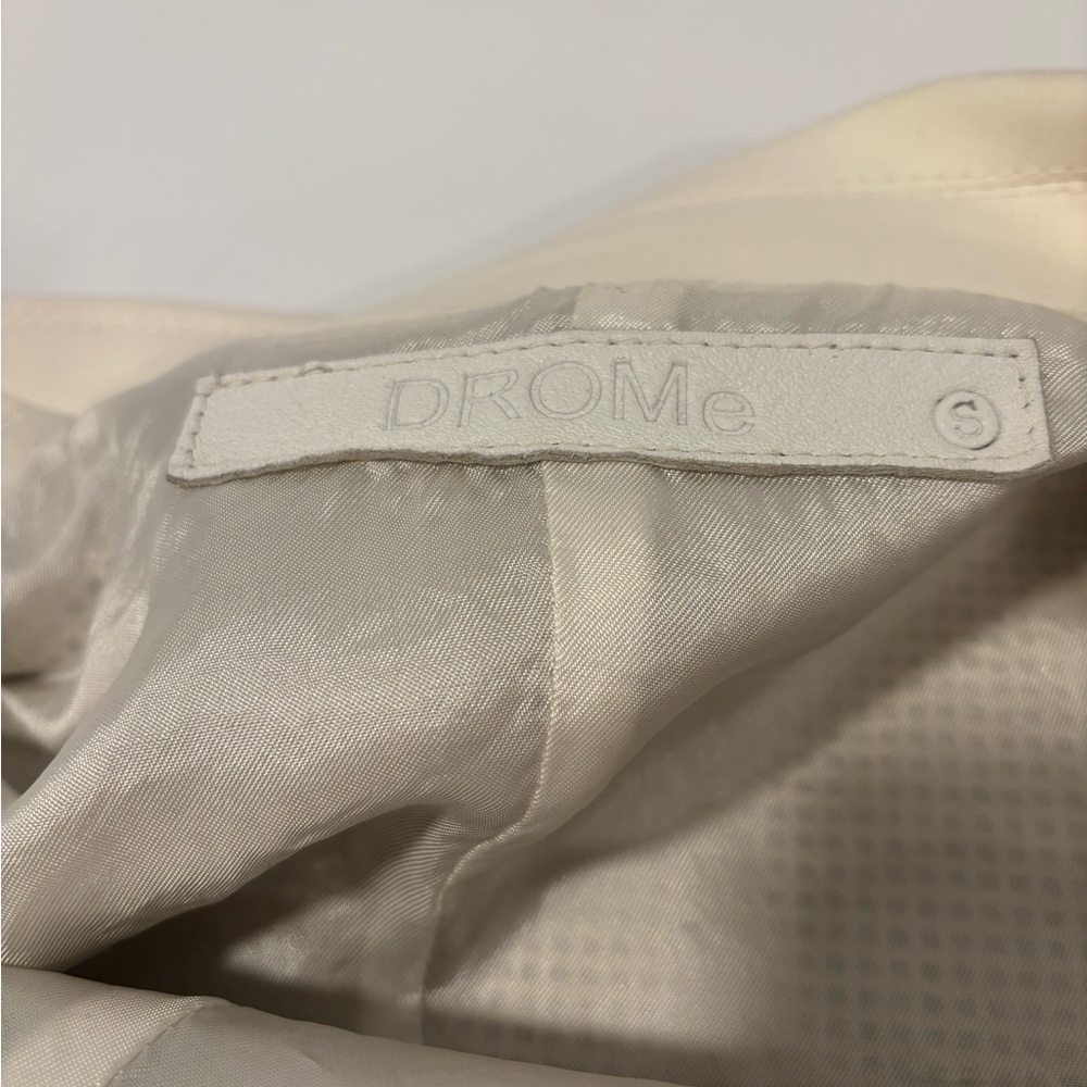 DROME Leather Moto Jacket S Plaid Panel Italy | Cream Black Asym Zip Lambskin - Picture 4 of 9